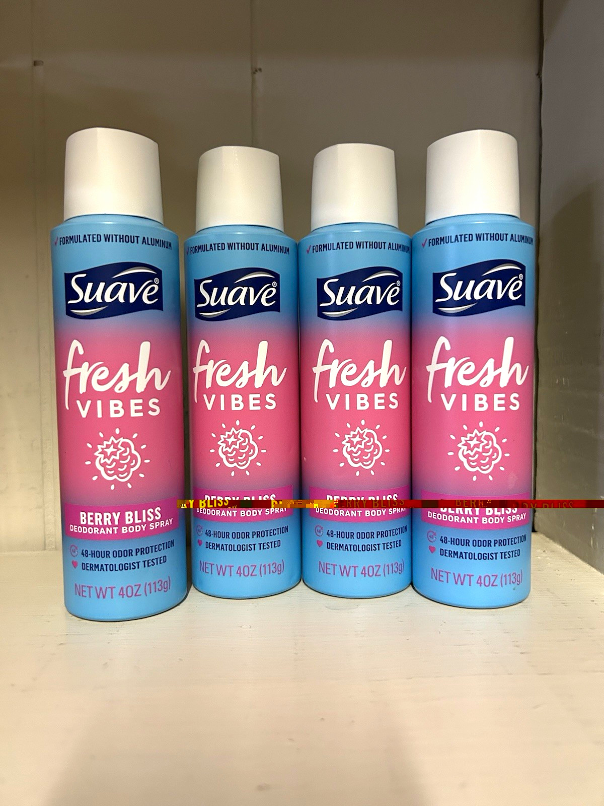 Suave Fresh Vibes Berry Bliss Deodorant Spray Aluminum-Free 4 oz 4 Pack