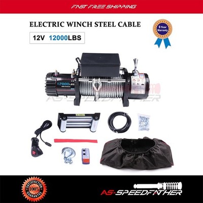 4WD Offroad Electric Winch Recovery Steel Cable Rope 12000lbs 24m & Winch Cover