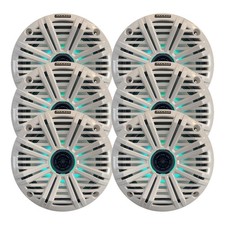 Kicker 6.5" 195 Watt Marine LED Audio Speakers Qty 6 w/White Salt Water Grille
