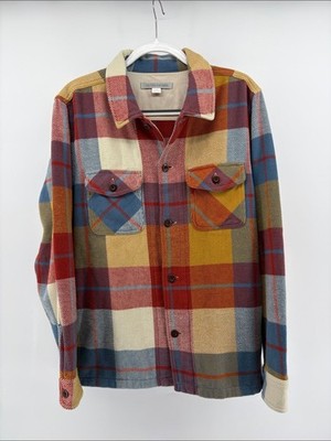 Outerknown Blanket Shirt Jacket Harvest Muir Plaid in Red, Blue, Mustard & Cream