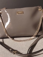 Kate Spade New York Grey Patent Leather Crossbody Shoulder Bag Gold Chain Strap