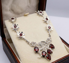 925 Sterling Silver Red Garnet Gemstone Handmade Jewelry Necklace S-18"