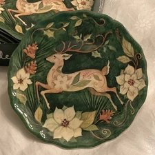 Set 6 REINDEER Melamine Salad Dessert Hors D’oeuvre Floral Plates Keller Charles