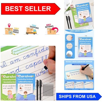 2 Pack Grooved Cursive Handwriting Workbook for Kids - Reusable & Fun Learning