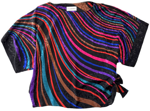 Vintage La Chemise Silk Blouse Made USA Abstract Stripe 80s Art Shirt - Image 1