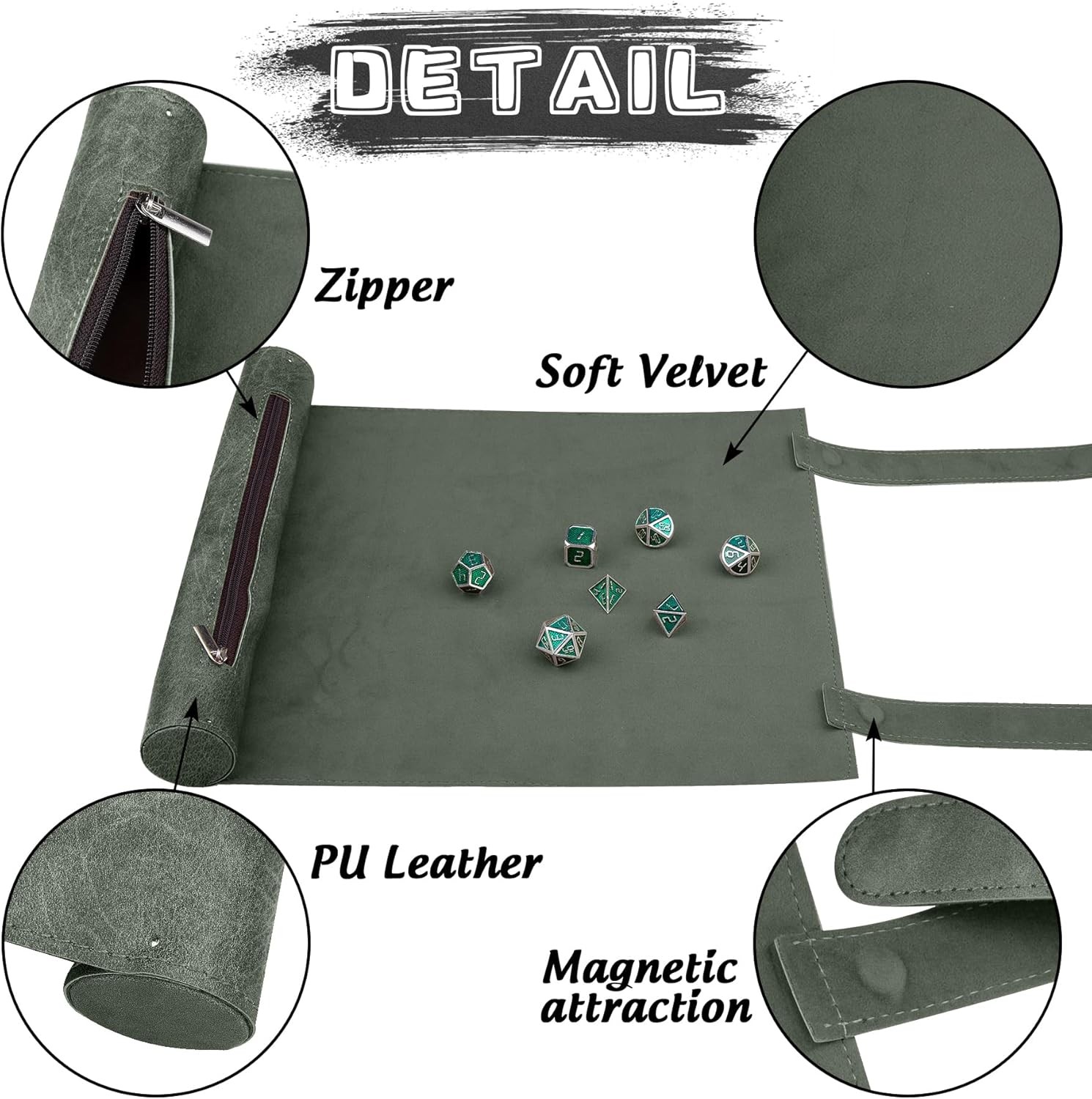 SIQUK 2 Pieces Magnetic Dice Mat Tray Rolling with Zipper PU Green, Camel 