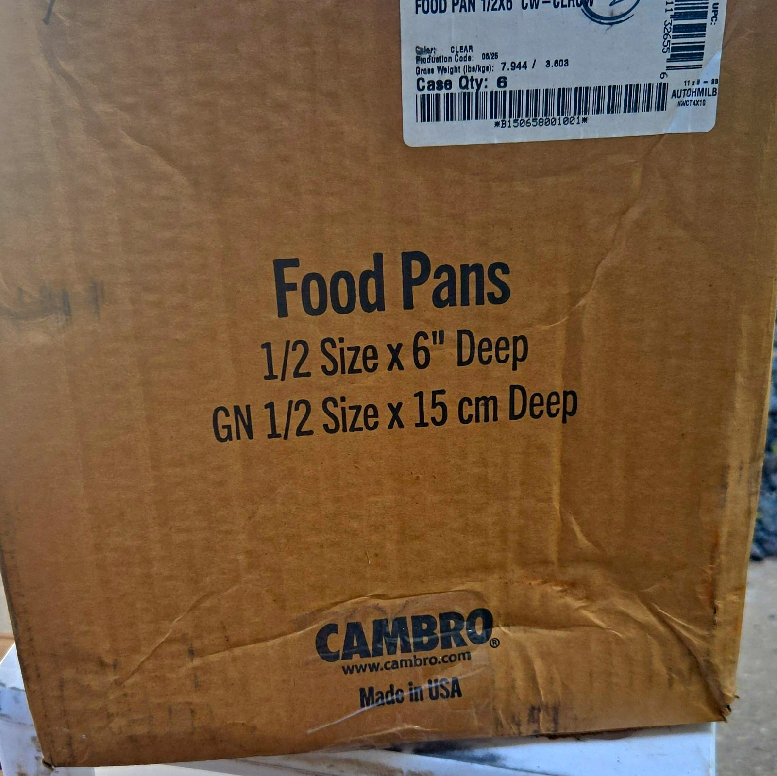 Cambro 12CW Clear Polycarbonate 1/2 Size x 6" Deep Rectangular Food Pan 6 pans