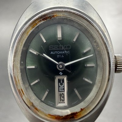 Seiko Automatic Watch Women 24mm Green Dial Silver Tone Daydate