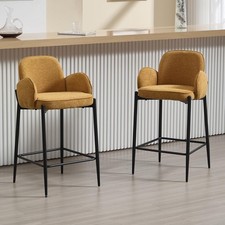 Image of Set of 2 Bar stools Counter Stool with Metal Legs Padded Breakfast Stools
