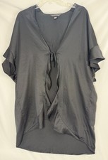 Victoria  s Secret Black One Size Silky Polyester Robe Ruffle Trim Love Graphic