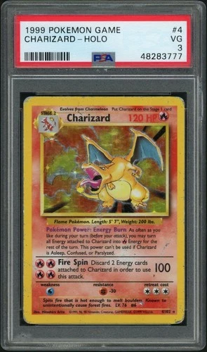 1999 POKEMON WOTC BASE SET #4 CHARIZARD-HOLO PSA 3