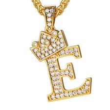 Bling CZ E Letter Pendant Necklace Men Women 18K Gold Plated Initial Name Jew...