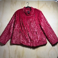 Adrienne Landau Red Faux Fur Croc Embossed Zip Jacket Women’s 2X Plush Luxe