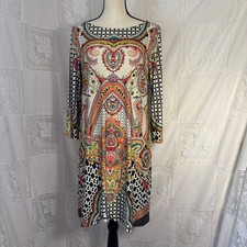 Multicolor Bohemian Psychedelic Indie 3/4 Sleeve Knee Length Dress Size M