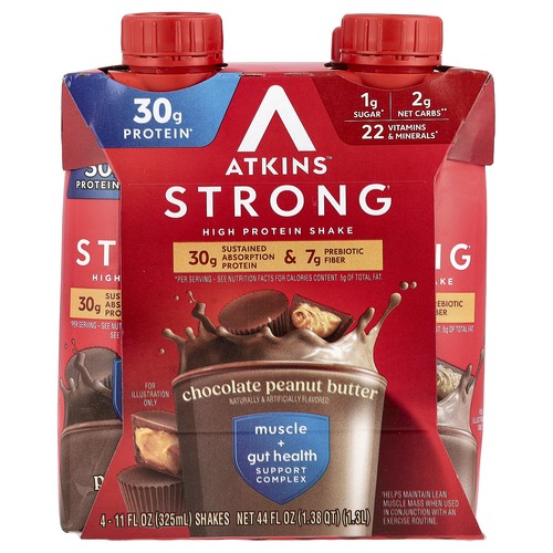 Strong, High Protein Shake, Chocolate Peanut Butter, 4 Shakes, 11 fl oz (325 ml)