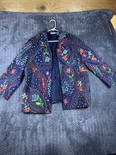 Alfred Dunner Blazer Jacket Womens 14 Multicolor Paisley Floral Artsy Open Front