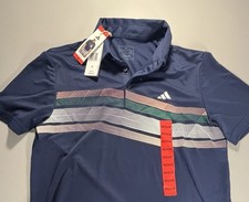 adidas Men's Core Chest Stripe Short Sleeve Golf Polo Shirt, Navy Blue, Medium.