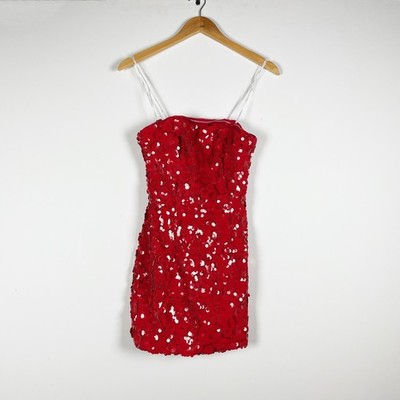 Elliatt Emma Allover Red Sequin Sparkle Embellished Strapless Mini Party Dress 