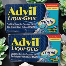 NEW Advil Lot of 2 Liqui-Gels Minis Pain and HeadachIbuprofen 200mg 80ct Each