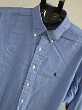 Vintage Ralph Lauren Blue Yarmouth Cotton Pinpoint Oxford Shirt Sz 16.5 - 34/35