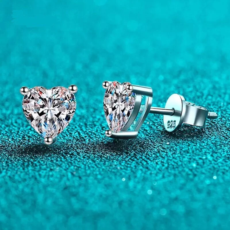 1ct Heart Cut Earrings White Gold Diamond Test Pass Lab-Created VVS1/D/Excellent - Image 2 of 4