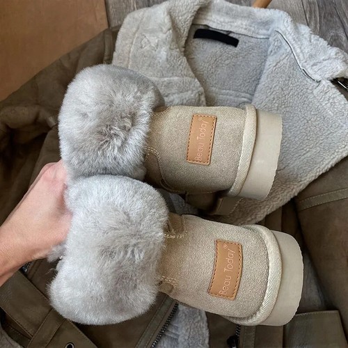 Botas para Nieve Mujeres Gamuza Cuero Con Cordones Botines Cálidos Lana Piel Zapatos Hechos a Mano - Imagen 2 de 15