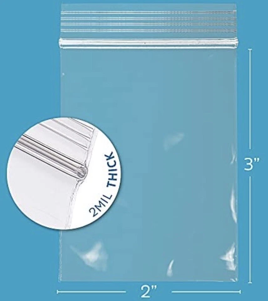 2000 Pieces - 2''x3'' Clear Poly Zip Lock Storage Bags 2 Mil Reclosable Bags New - Image 3 of 4