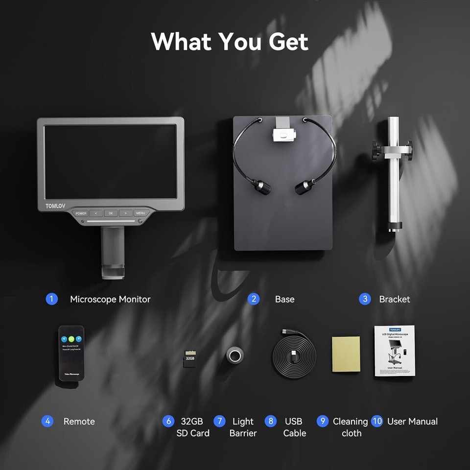 Microscope Numérique TOMLOV DM201 SE – Écran 7", 12MP, 1200X, Idéal Soudure Et Collection