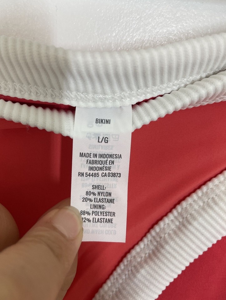 Aerie Red White Ribbed Trim Bikini Bottom Large Contrasting Trim NWOT