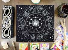 Altar Cloth Zodiac Silver Pagan Wicca Spells Rituals Black Magic