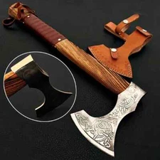 HANDMADE VIKING AXE | HUNTING | CARBON STEEL HATCHET WITH LEATHER SHEATH AXE