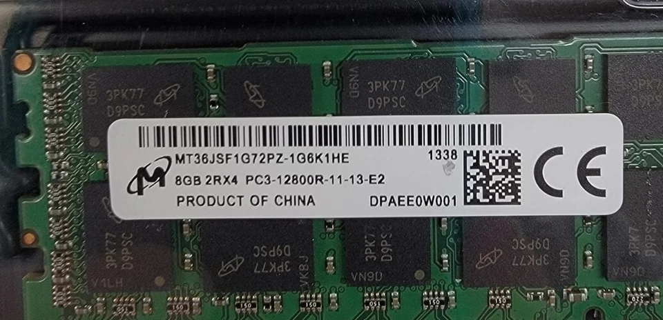 Micron - Crucial 1GX72 DDR3 PC3 12800 REGIS, 8GB 2Rx4 PC3-12800R-11-13-E2 - Image 2 of 3