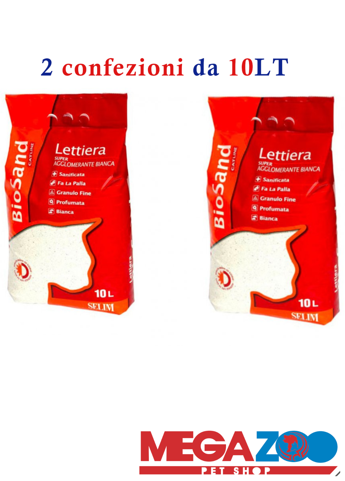 Biosand Bianca Super lt. 10 Lettiera Agglomerante. Lettiera Per Gatti  2 conf.