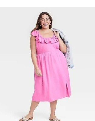 NWT Women's Hot Pink Ruffle Maxi Empire Waist Dress - Ava & Viv XXL | eBay