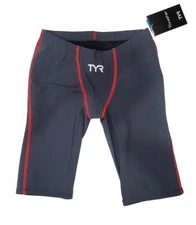 TYR Male Boys Size 20 Thresher Jammer Swim Tech Suit U12 Compliant Gray Red $150