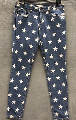 Forever21 Womens Denim Jeans Size 29 Blue White Stars Patriotic Holiday