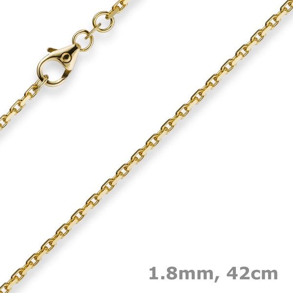 1,8Mm Kette Collier Ankerkette Halskette, 585 Gold Gelbgold, 42Cm Unisex-image