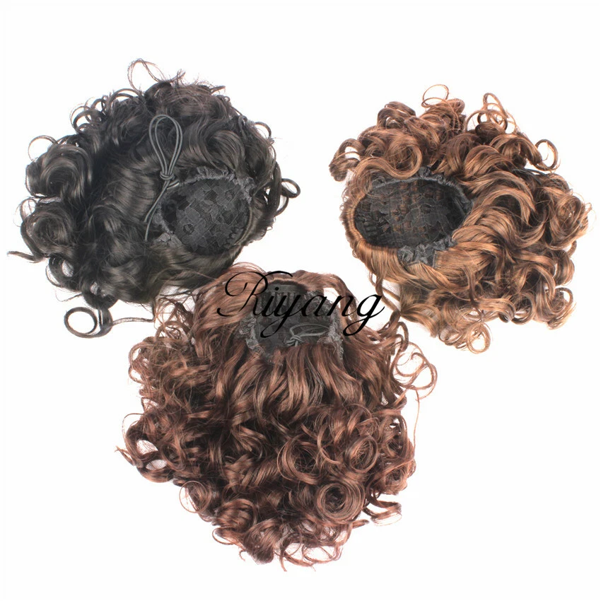 Hair Bun Medium Long Curly Short Ponytail Extensions Drawstring Hairpiece Black - Image 3 of 4