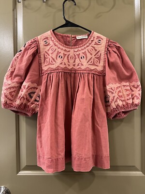 ulla johnson cotton pink balloon sleeve blouse top sz 6