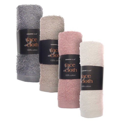 Country Club Super Soft Luxury 100% Cotton Face Cloths  4 Colours x12