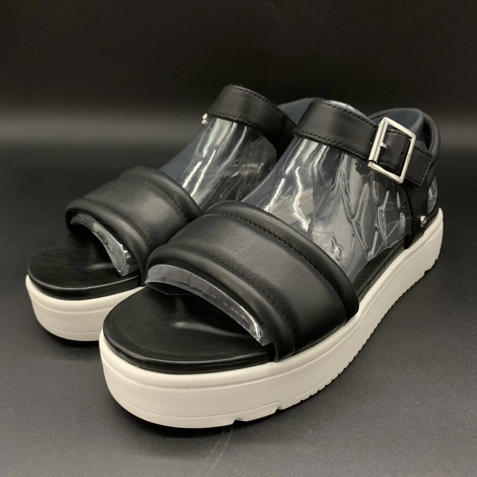 UGG SANDALO DONNA ZAYNE CINTURINO ALLA CAVIGLIA PELLE NERO PLATEAU US 7 EU 38