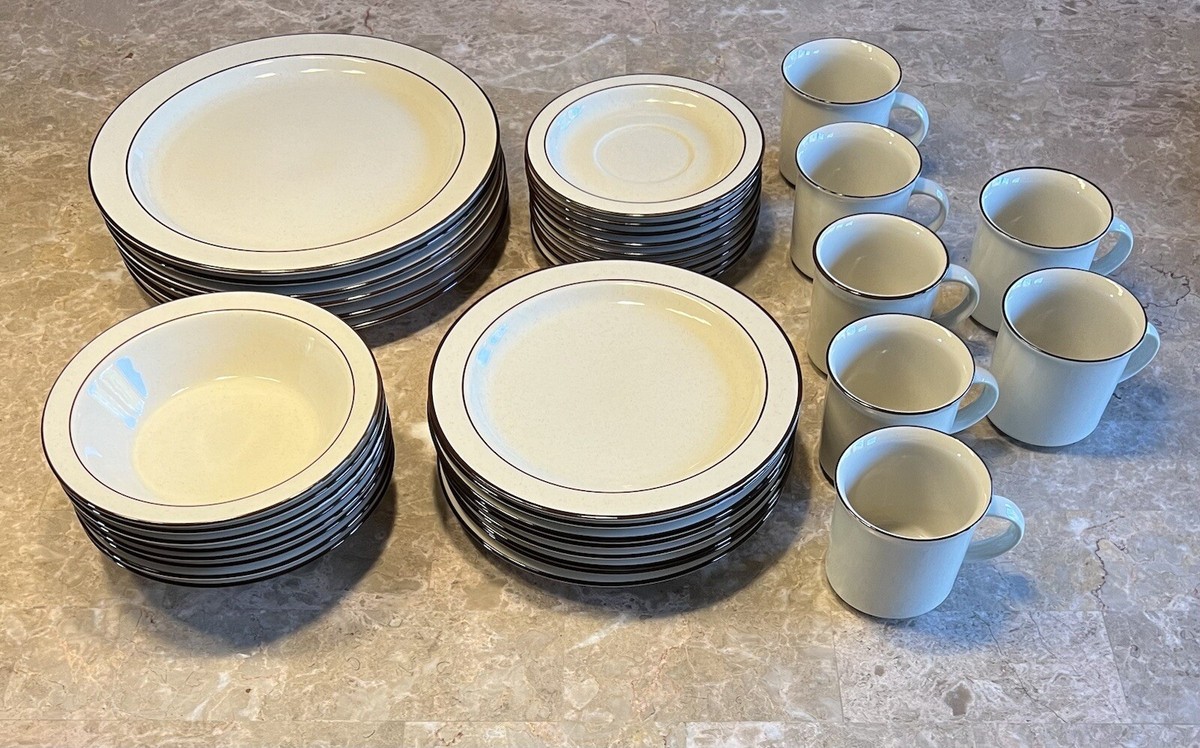 Set of Vintage Japan Carta Stoneware Brown Band Edge Cream Plates