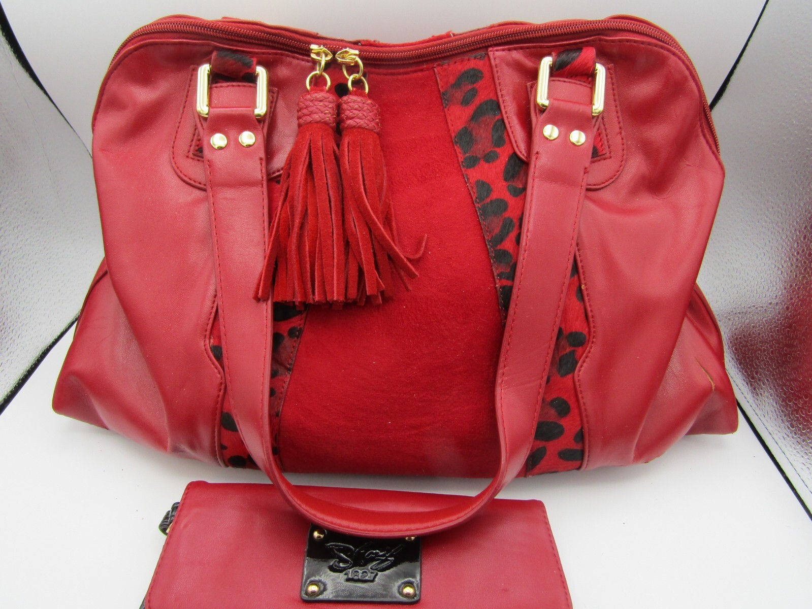 SHARIF LARGE SUEDE n FAUX LEATHER WOMENS PURSE HANDBAG 15"x12" " AN4