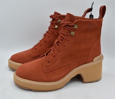 Sorel Womens Size 7.5 Hi-Line Lace Warp Red Tawny Buff Suede Waterproof Boots