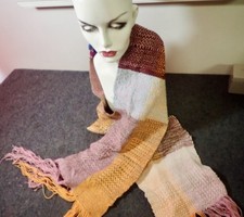 unique vintage handwoven tribal wool scarf with beaded wire in the neck section