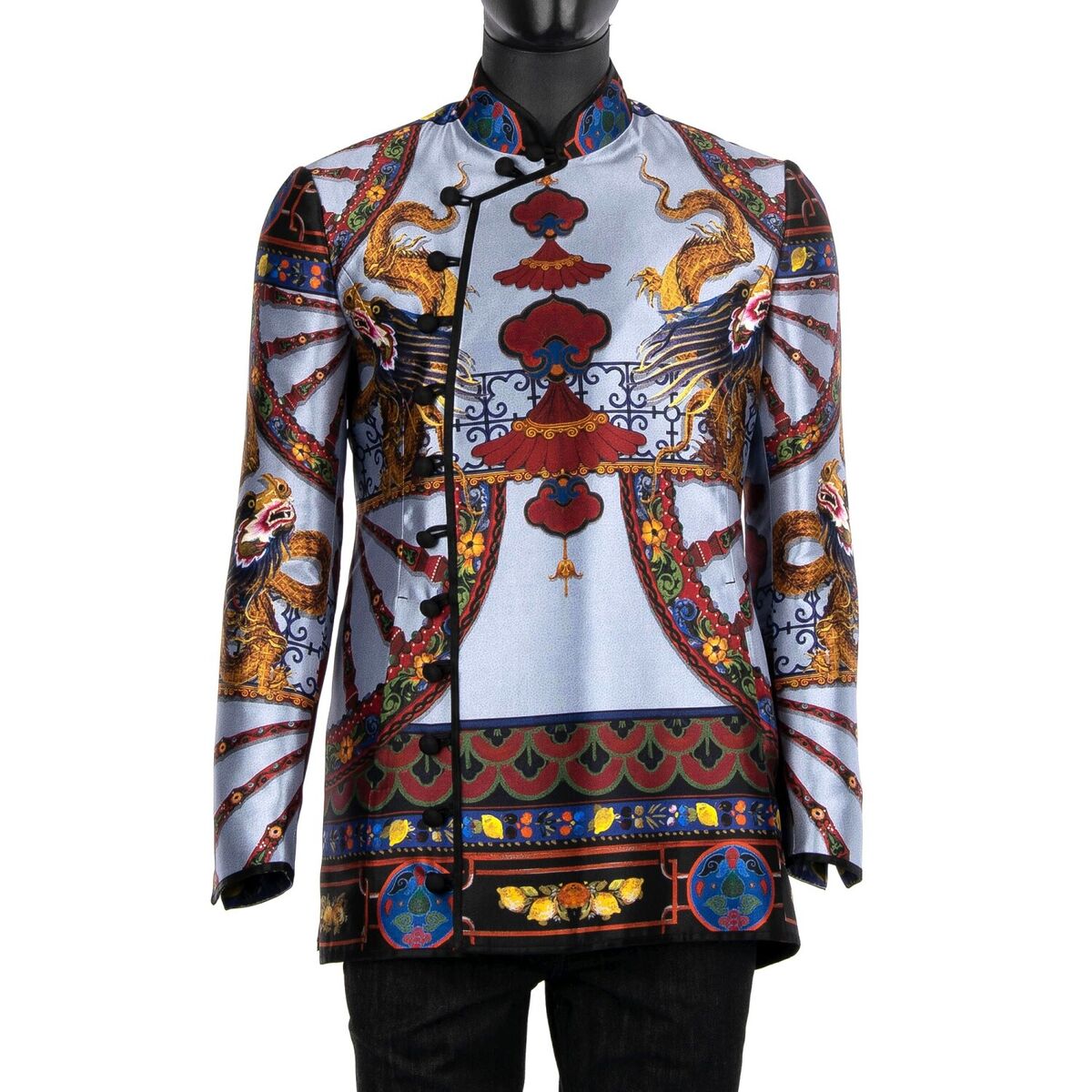 【関税&送料込み】Dolce & Gabbana Brocade Neckline Retro D DOLCE & GABBANA Carretto Chinese Dragon Print Silk Blazer
