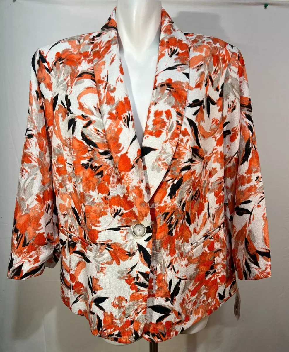 Kasper Women Orange Blazer 16 w Floral Valensia Multi Shawl Collar