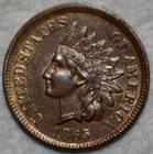 Uncirculated 1865 Fancy 5 Indian Head Cent, Fully Lustrous w/ Hints of Red.