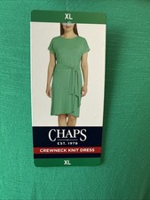 Chaps NWT Green Crewneck Knit Faux Wrap Dress XL Stretch Quiet Luxury Resortwear