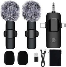 Wireless Microphone 3 in 1 Mini Mic for iPhone/Android, LED Display Lavalier Mic